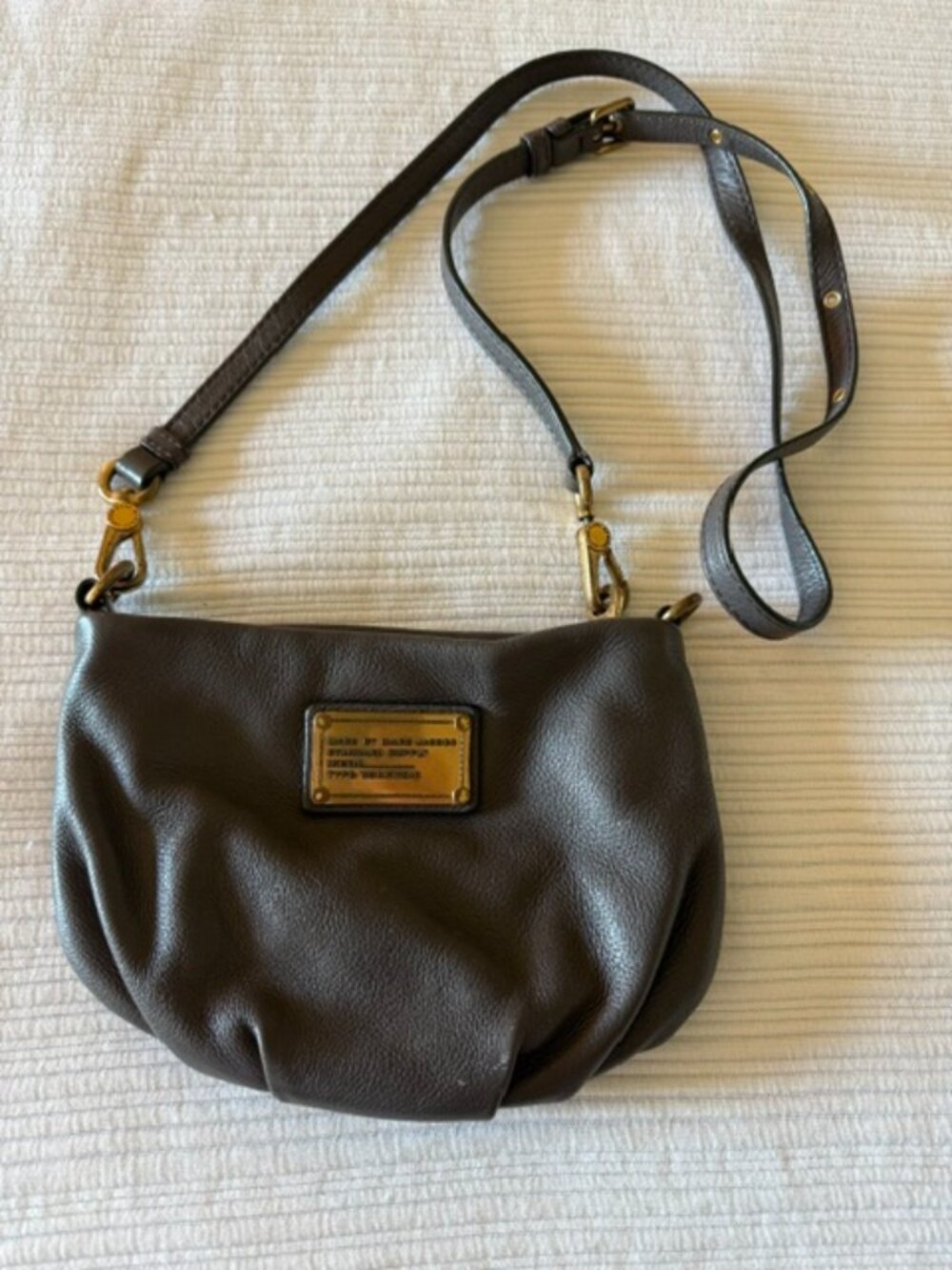Marc by Marc Jacobs Taupe Pebbled Leather Small Crossbody Bag Gold Hardware